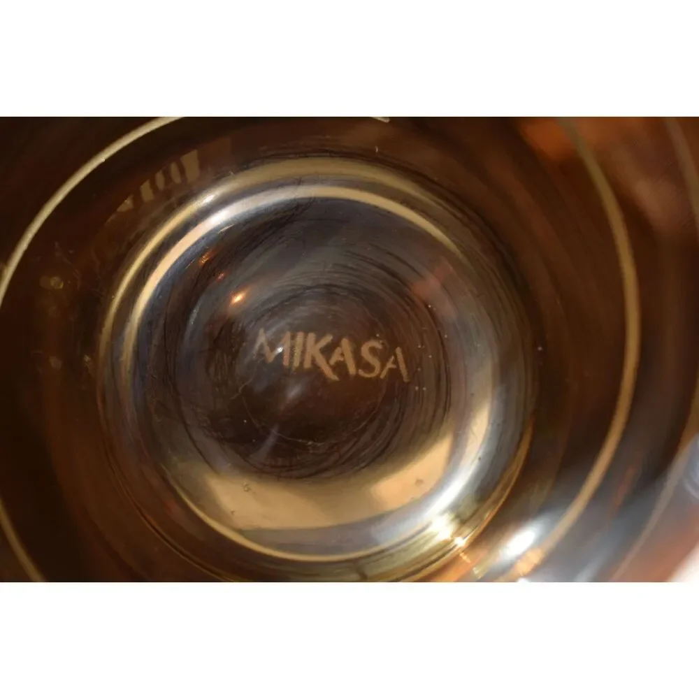 Set of 4 Mikasa Cheers Amber Etched Stemless Wine Glasses 17oz Dots Swirl Lines